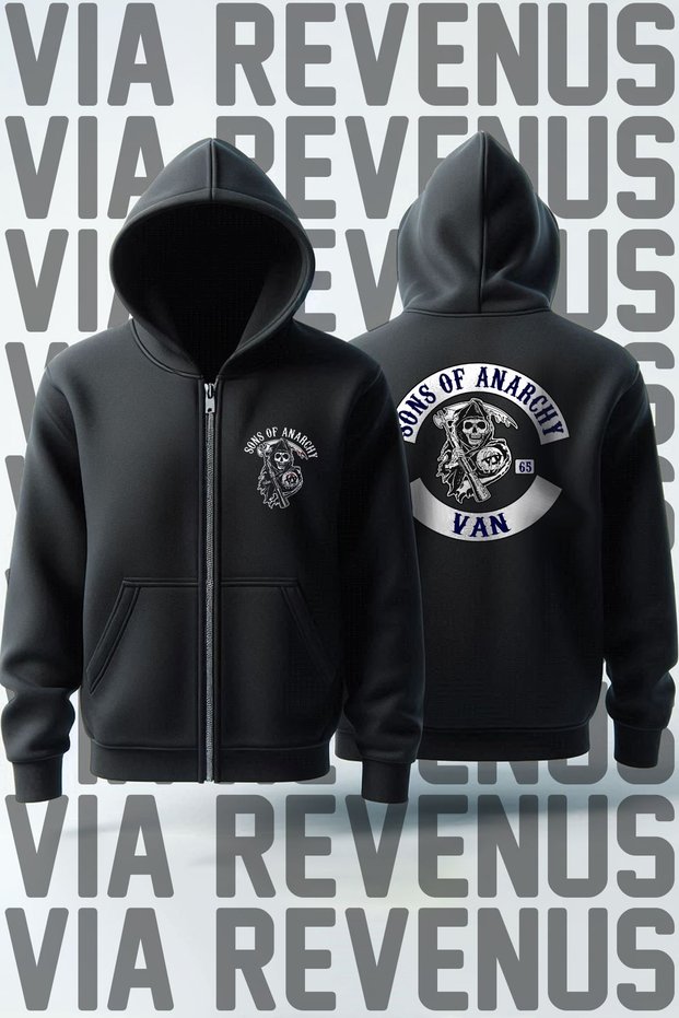 Sons of Anarchy - Your City Front & Back Printed Unisex Biker Zippered Hooded Sweatshirt Cardigan