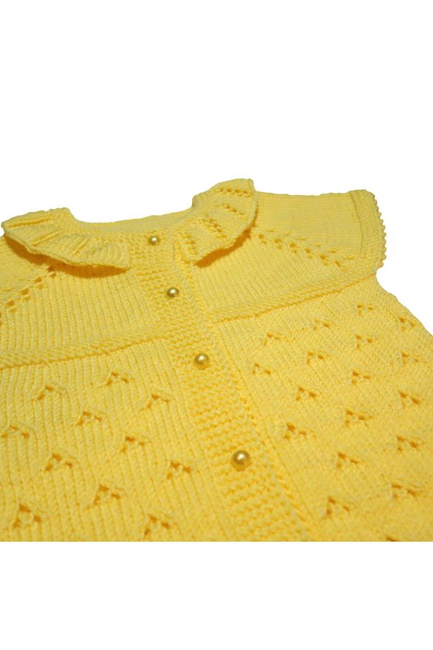 Aykır-ı Bebe El Örgüsü Sarı İncili Bebek Yeleği - 3
