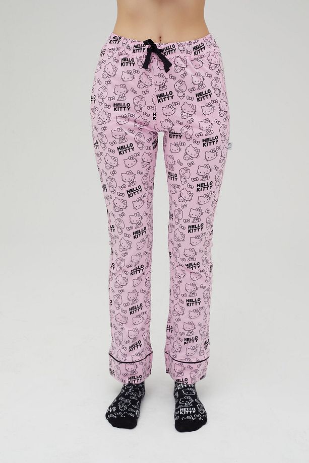 Lisanslı Baskılı Pembe Kadın 100% Pamuklu Bol Paça Eşofman Altı-Pijama-Pantolon Roz-248/A - 3