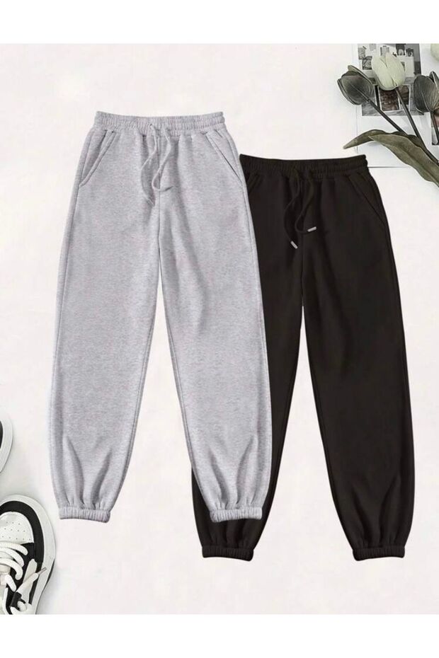 Gray and Black 2-Piece Plain Sweatpants Jogger