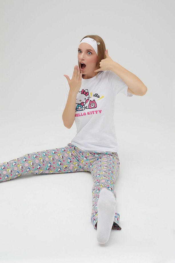 Lisanslı Baskılı Kadın 100% Pamuklu Bol Paça Eşofman Altı-Pijama-Pantolon Roz-256/A - 5