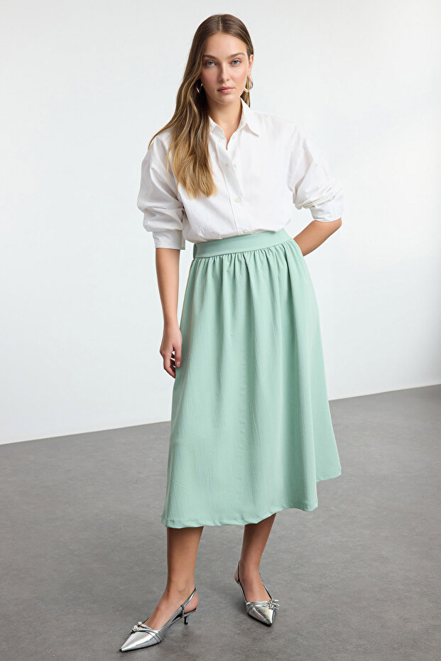 Mint Elastic Waist Woven Look Knitted Flared Skirt Twoaw25Et00074