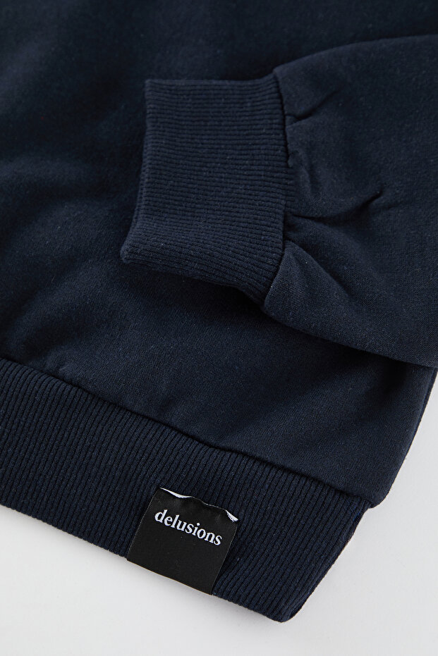 Lacivert Oversize/Geniş Kesim Dik Yaka Fermuarlı Etiketli İçi Polarlı Sweatshirt TMNAW25SW00168 - 7