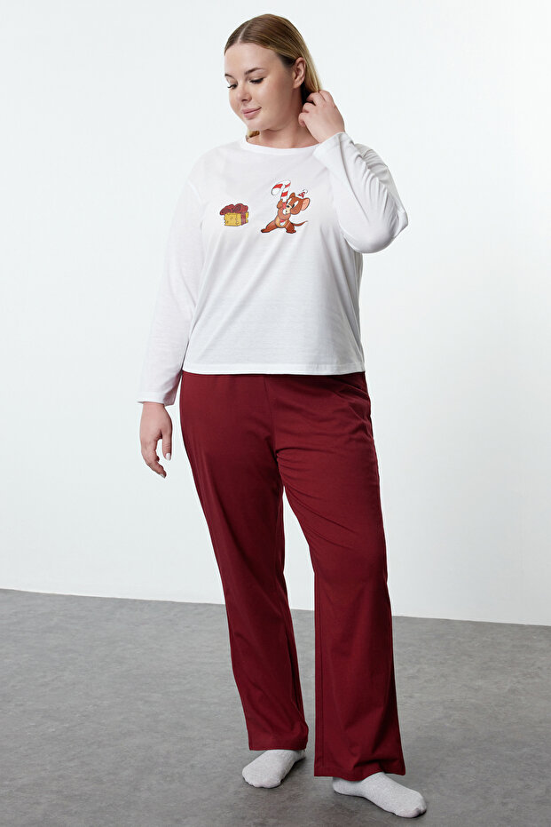 Bordo Tom&Jerry Lisanslı Örme Pijama Takımı TBBAW25AI00062 - 3