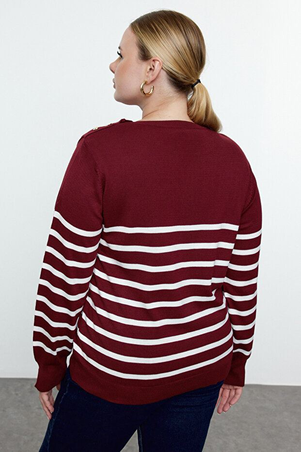 Burgundowy, dzianinowy sweter w paski TBBAW23AN00119 - 5