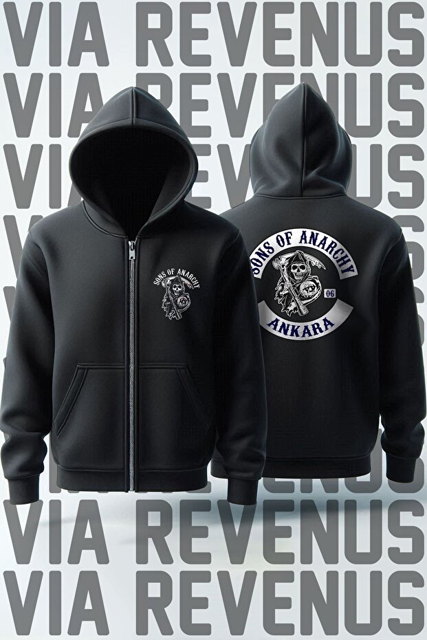 Sons of Anarchy - Your City Front & Back Printed Unisex Biker Zippered Hooded Sweatshirt Cardigan
