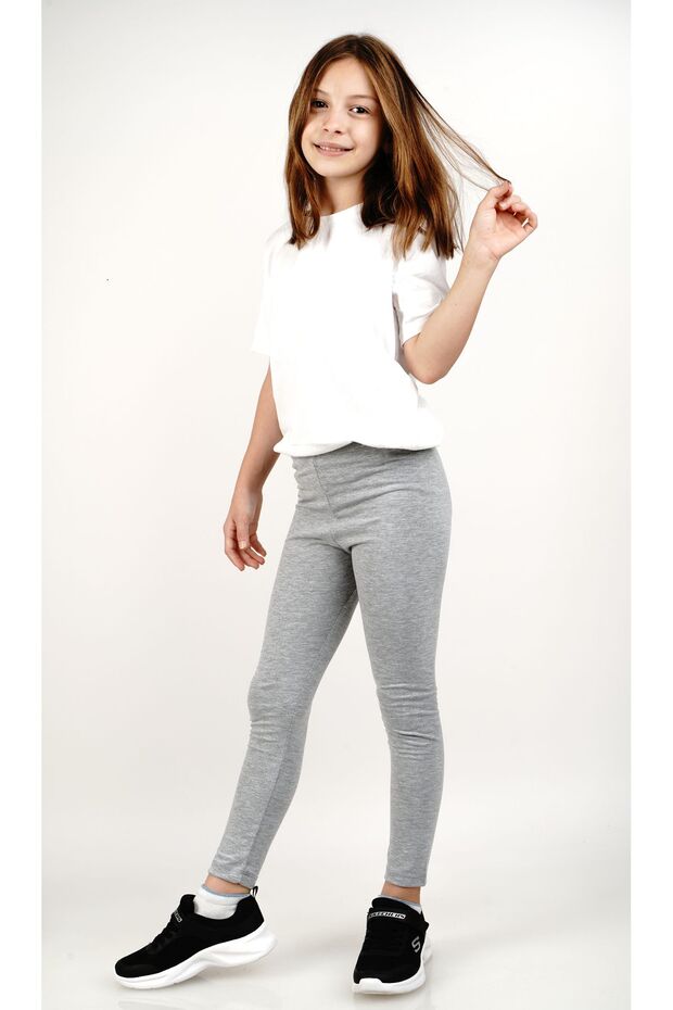 Girl's Long Tights Lycra Cotton Gray
