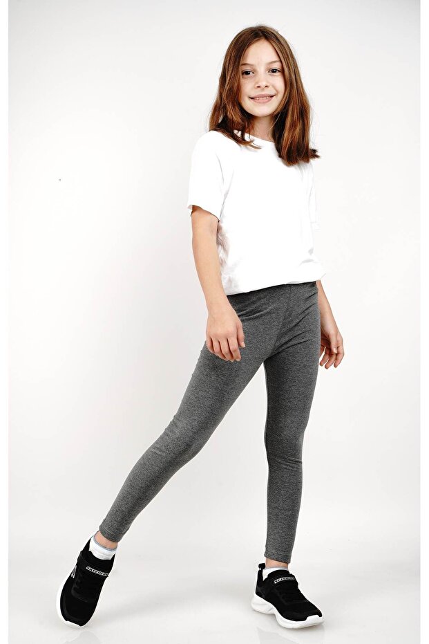 Long Tights for Girls Lycra Cotton Anthracite