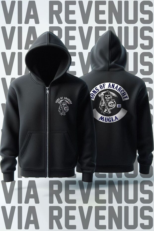Sons of Anarchy - Your City Front & Back Printed Unisex Biker Zippered Hooded Sweatshirt Cardigan