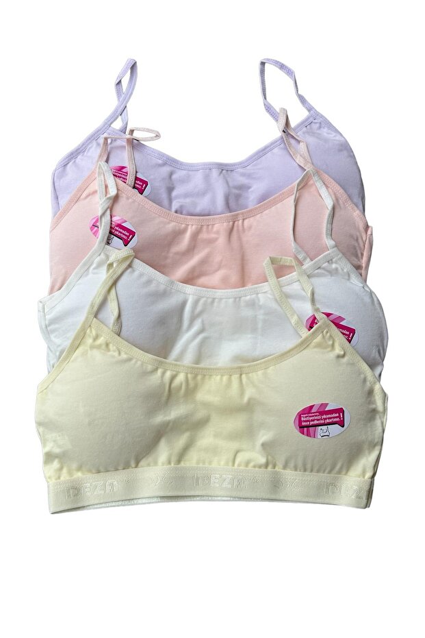 4-Piece Pastel Colors Dondeza Girls' Rope Strap Padded Ribbed Half Tank Top Bustier Training Bra