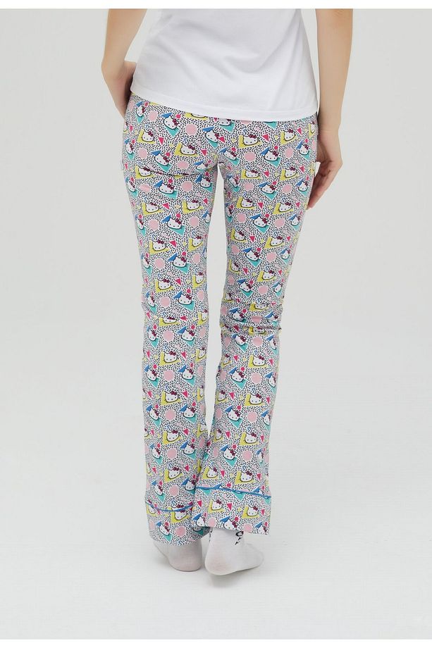 Lisanslı Baskılı Kadın 100% Pamuklu Bol Paça Eşofman Altı-Pijama-Pantolon Roz-256/A - 6