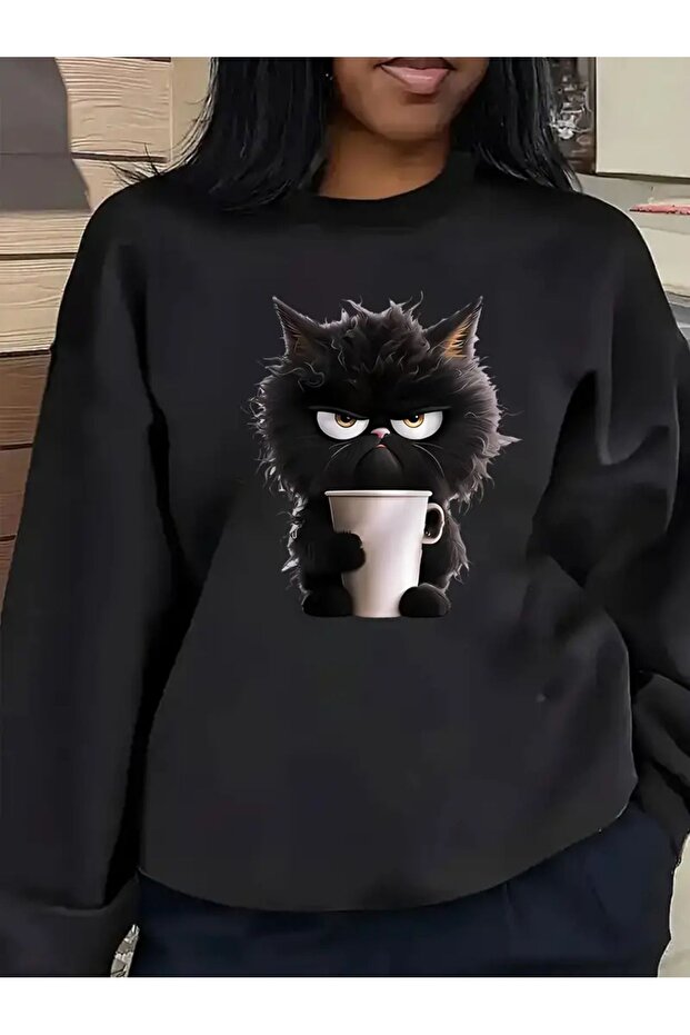 سويت شيرت مريح بنمط قطة - موديل 22 - 1