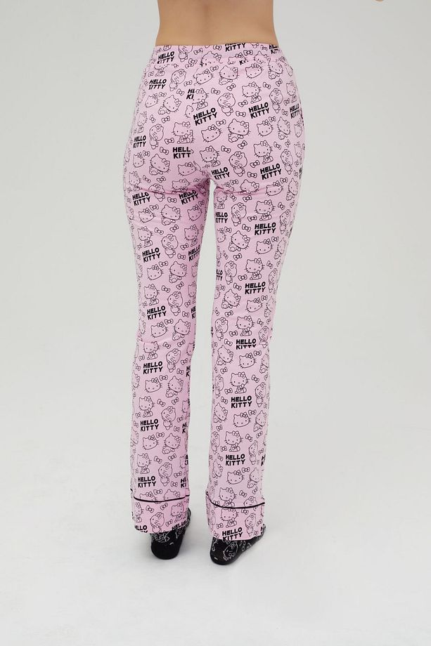Lisanslı Baskılı Pembe Kadın 100% Pamuklu Bol Paça Eşofman Altı-Pijama-Pantolon Roz-248/A - 7