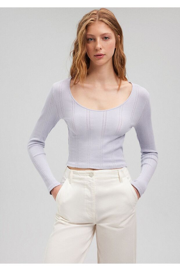Long Sleeve Purple Crop T-Shirt Crop / Short Cut1612158-81484