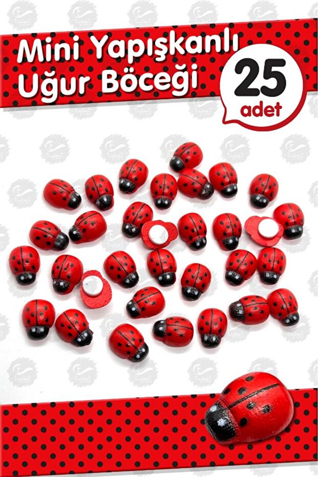 Little Red Adhesive Ladybug Wooden Bead Ornament 1cm 25 Pieces -T1057