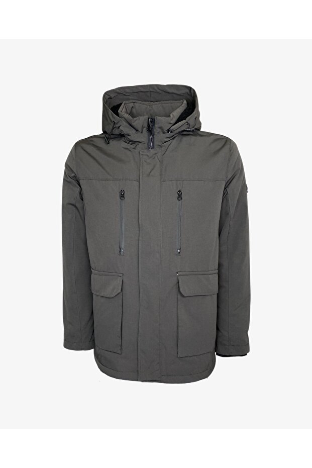 Erkek Gri Kapüşonlu Parka - 2