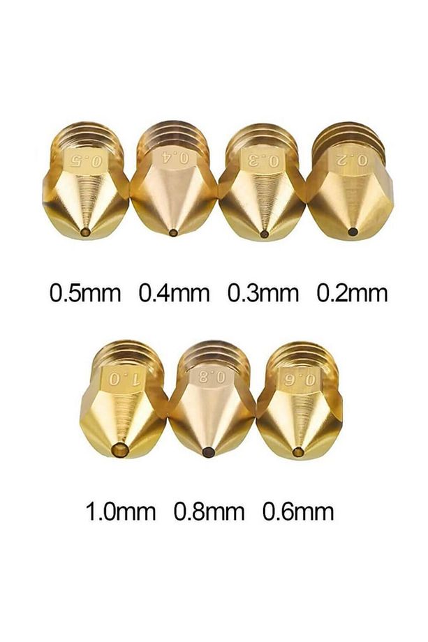 - 5 Adet - 3d Yazıcı Printer Mk8 Extruder 1.75mm / 1.0mm Pirinç Baskı Kafası Nozzle - 3
