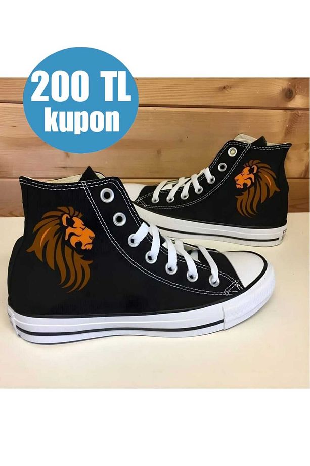 Aslan Baskı Desenli Günlük Convers Bilekli Çocuk Genç Yetişkin Rahat Canvas Unisex Ayakkabı - 1