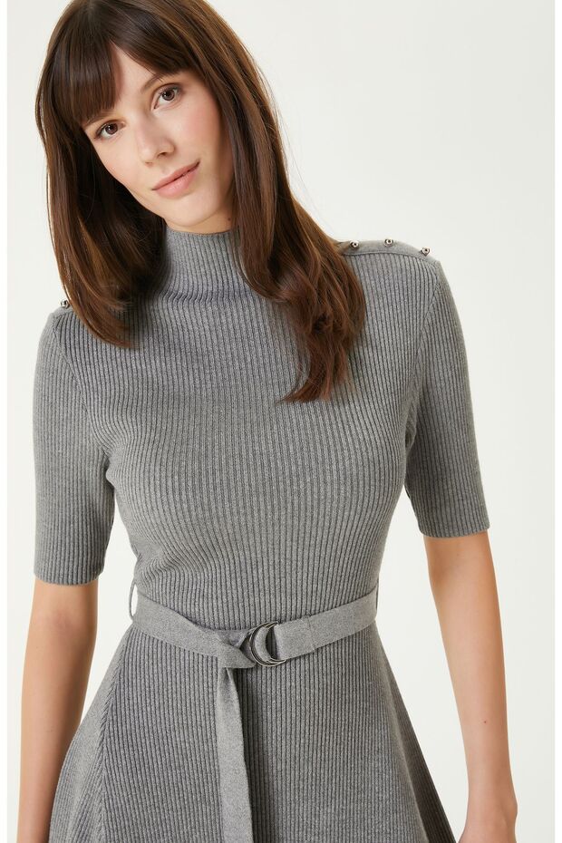 Gri Melanj Elbise - 3