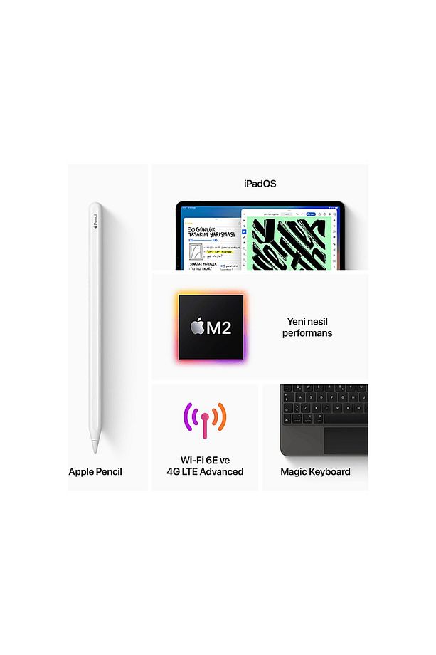 4.Nesil iPad Pro 11" (M2 Çip) WIFI+Cellular 2TB Tablet Gümüş MNYM3TU/A - 7