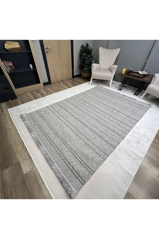 Gri Çizgisel Desenli Iskandinav Halı - Modern & Minimalist Tasarım Halı - Lora Plus 3923 - 1