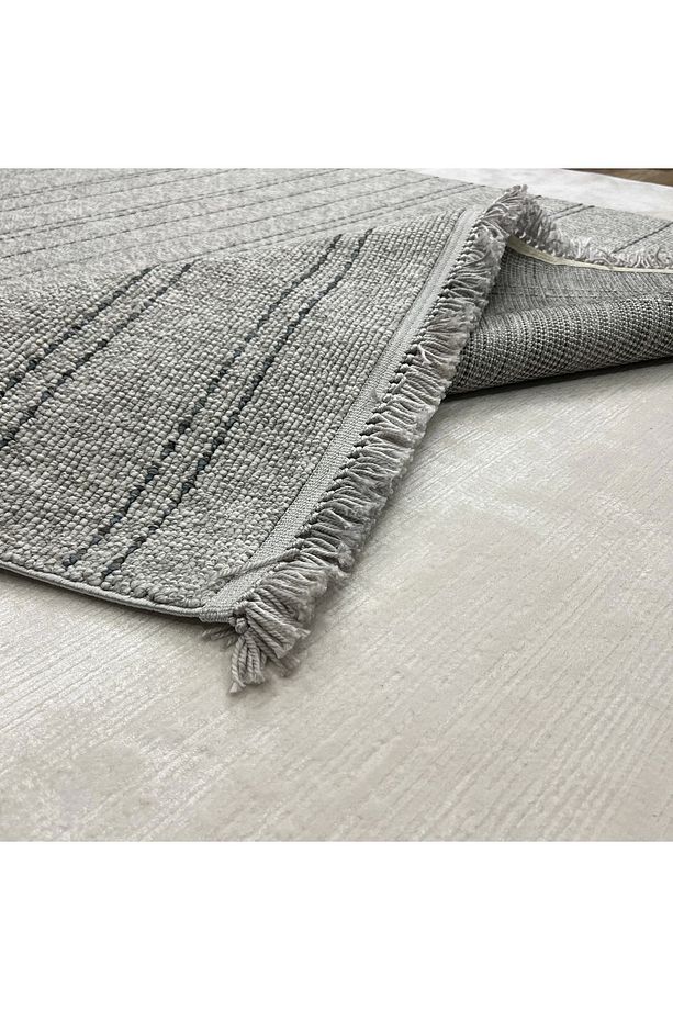 Gri Çizgisel Desenli Iskandinav Halı - Modern & Minimalist Tasarım Halı - Lora Plus 3923 - 4