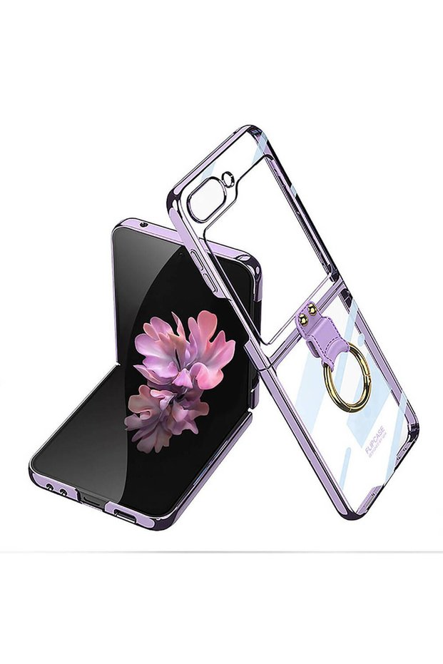 Samsung Galaxy Z Flip 6 Case Transparent Flip Cover with Ring Lila