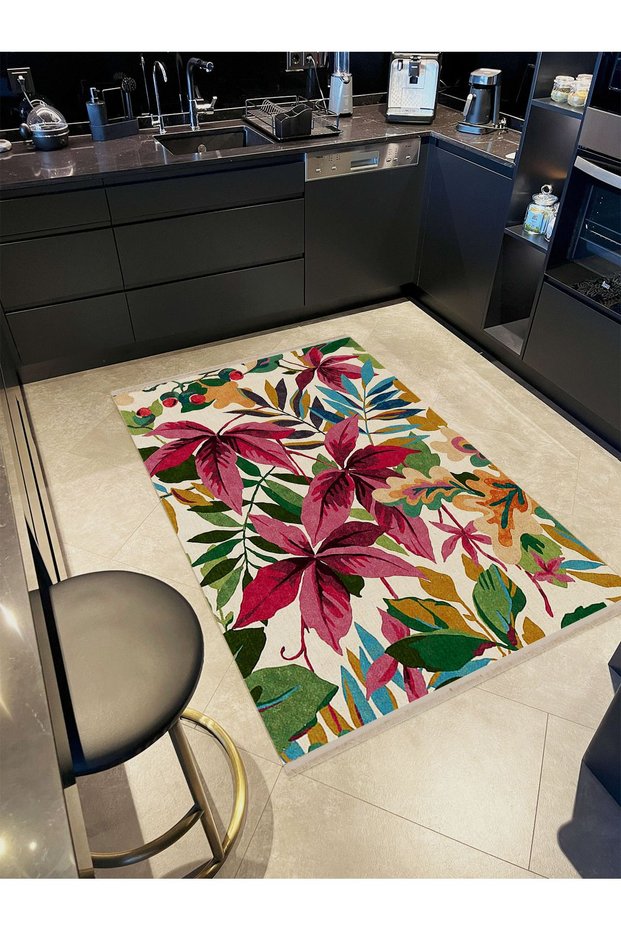 Atlas Collection Multicolored Flower and Leaf Patterned Creative Modern Decorative Carpet 44
