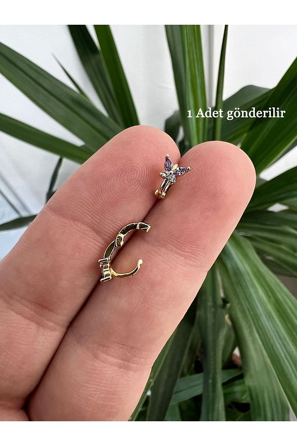 Kelebek Halka Mor Taşlı Piercing Rook Daith Forward Helix Snug Küçük Tragus Piercing Küpe - 6