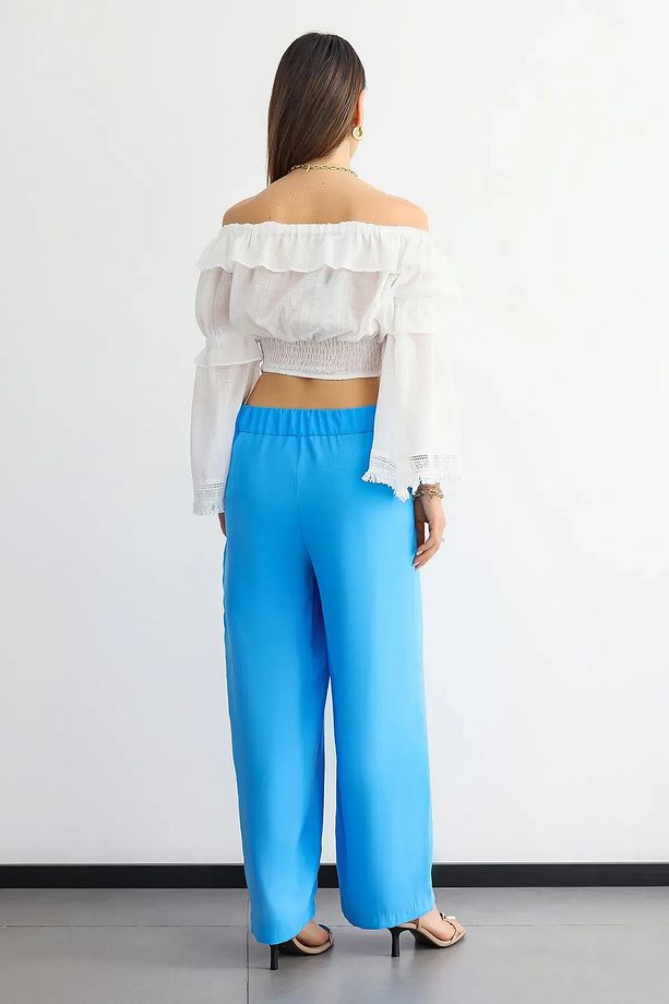 Düşük Omuz Şifon Volanlı Crop Bluz - 5