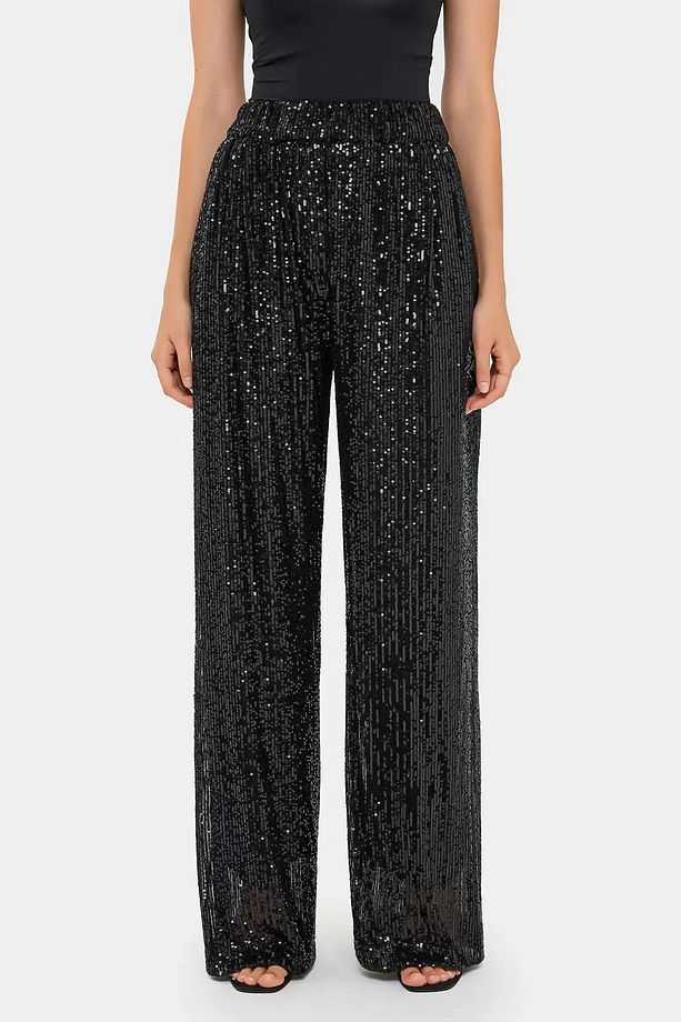 Pullu Wide Leg Yüksek Bel Pantolon - 3