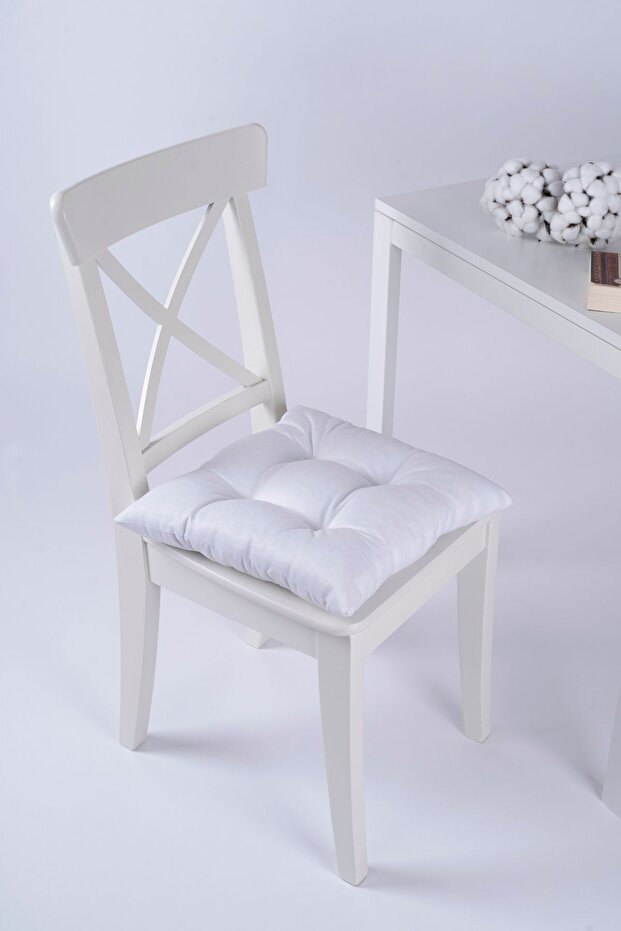Beta White Fluffy Chair Cushion with Laces 40X40Cm