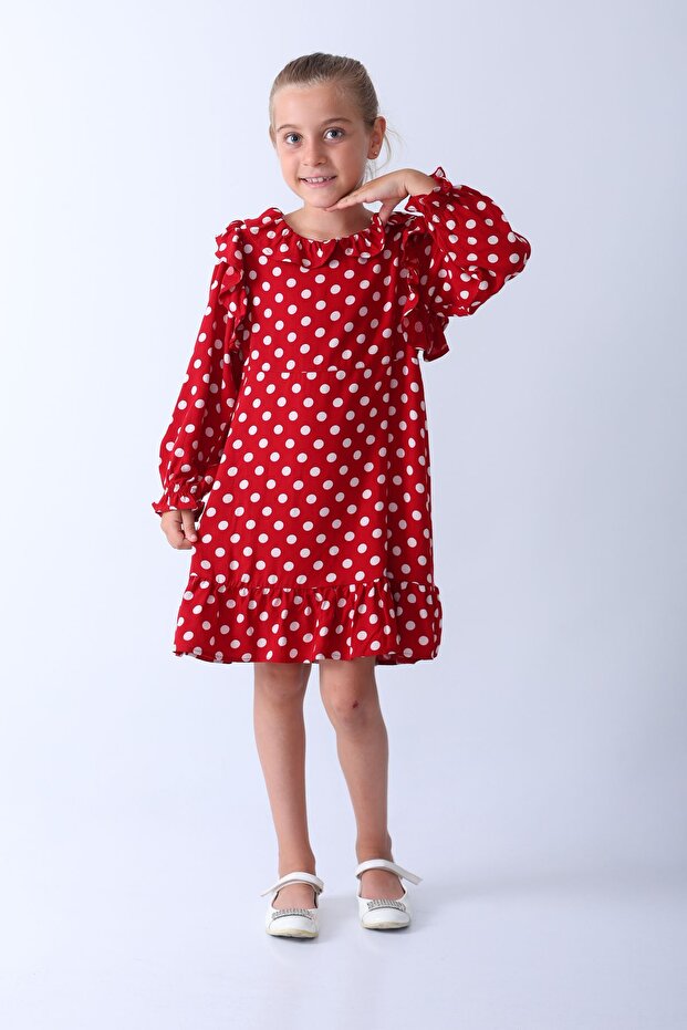 Girl's Red Polka Dot Viscose Dress