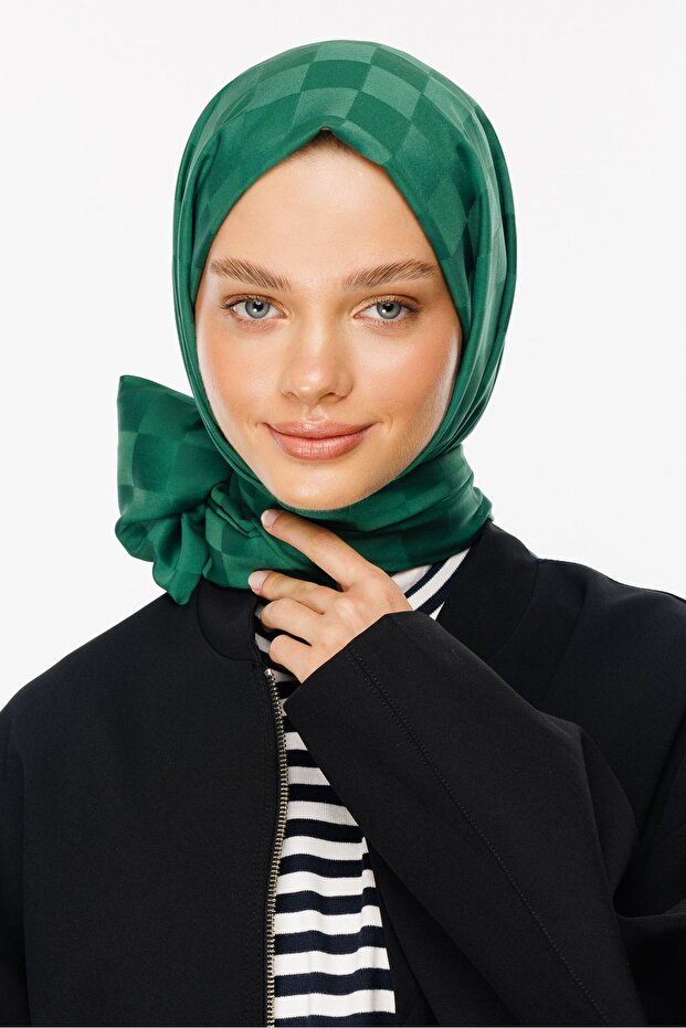 Jade Checkerboard Pattern Silky Jacquard Shawl
