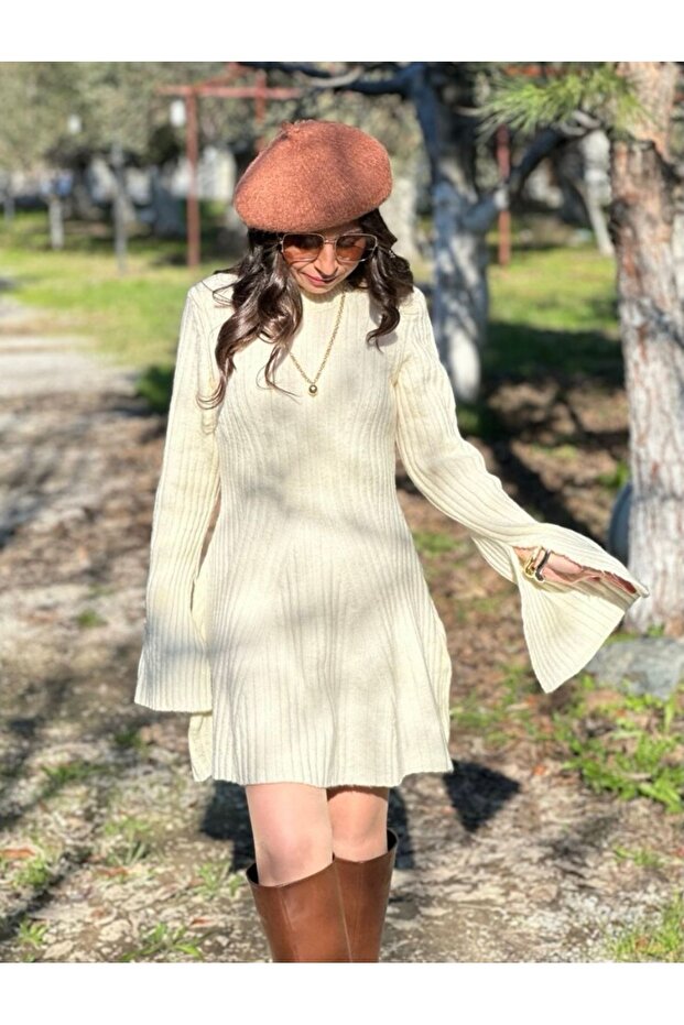 Bisiklet Yaka Triko Elbise - 1