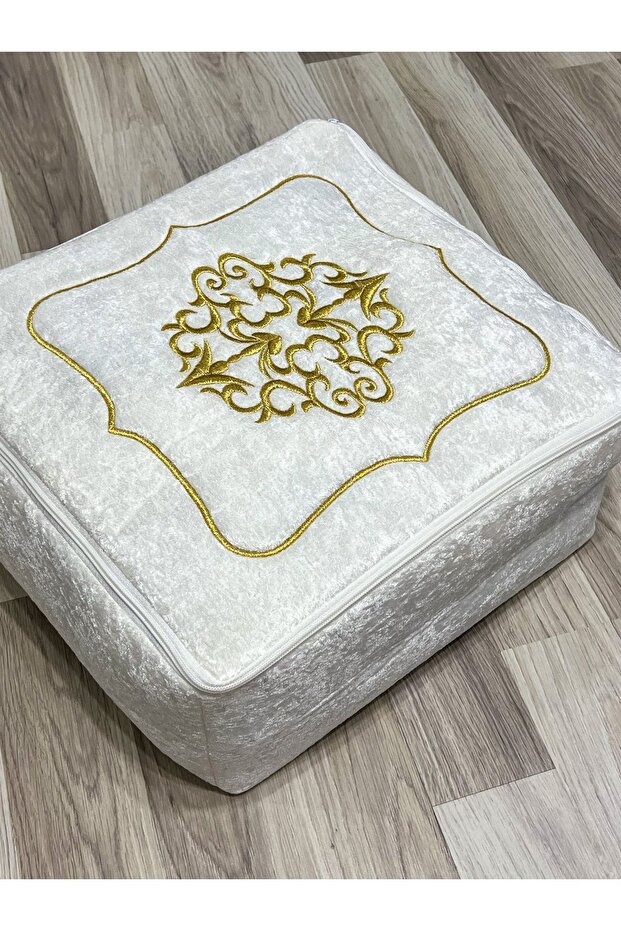 Dowry Velvet Gold Embroidered Cream Bundle 40x35 Cm Engagement Bride Groom Hurcu