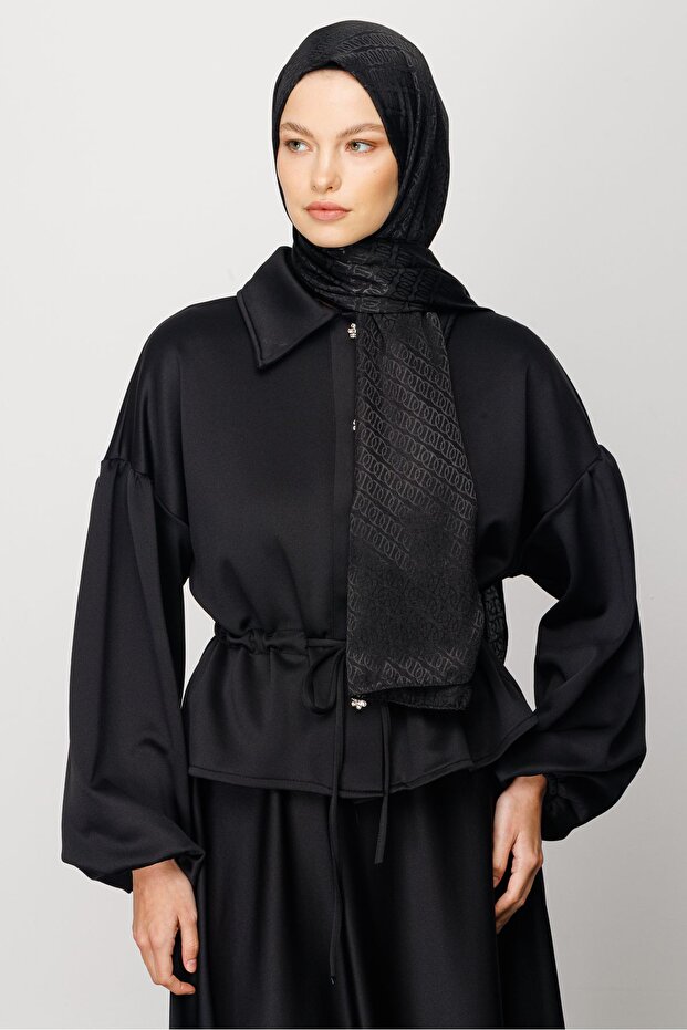 Black Forever Pattern Shiny Jacquard Shawl