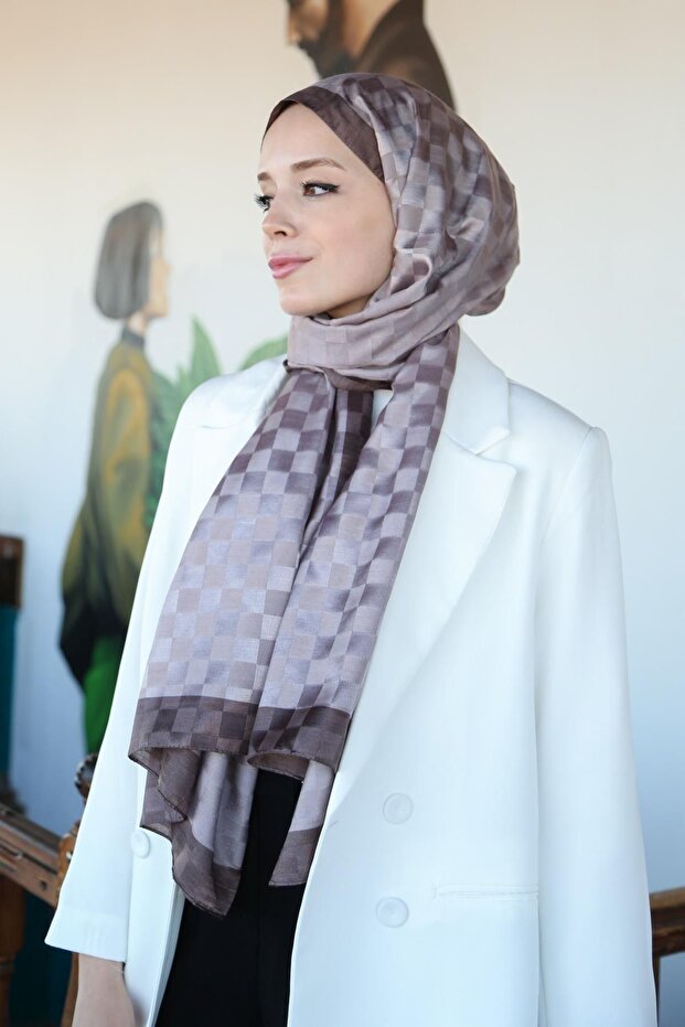 Dama Desenli Monogram Şal MONOV03-32 - 4