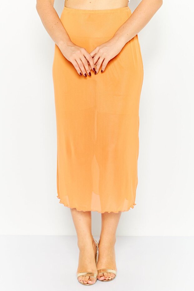 Women Plain Basic Midi Skirt, Orange