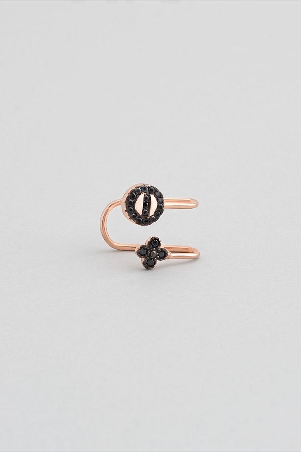 Minimal Çiçek 18 Ayar Rose Altın Kaplama Gümüş Tek Kıkırdak Küpe - 1