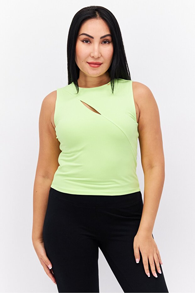 Women Round Neck Sleeveless Plain Tank Top, Lime