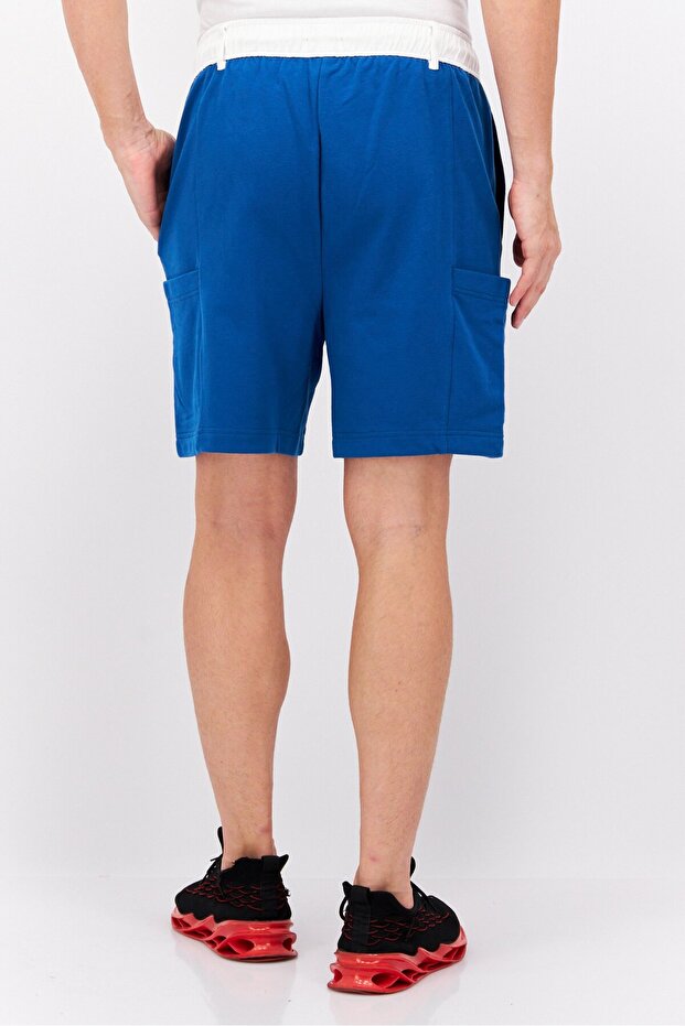 Men Drawstring Solid Basic Shorts, Blue - 3