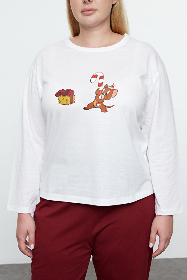 Bordo Tom&Jerry Lisanslı Örme Pijama Takımı TBBAW25AI00062 - 5