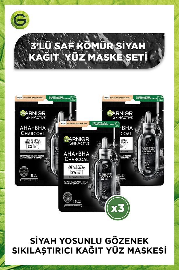 Siyah Yosunlu Gözenek Sıkılaştırıcı Kağıt Yüz Maskesi 3'lü Set 36005420971782 - 1