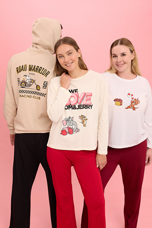 Bordo Tom&Jerry Lisanslı Örme Pijama Takımı TBBAW25AI00062 - 2