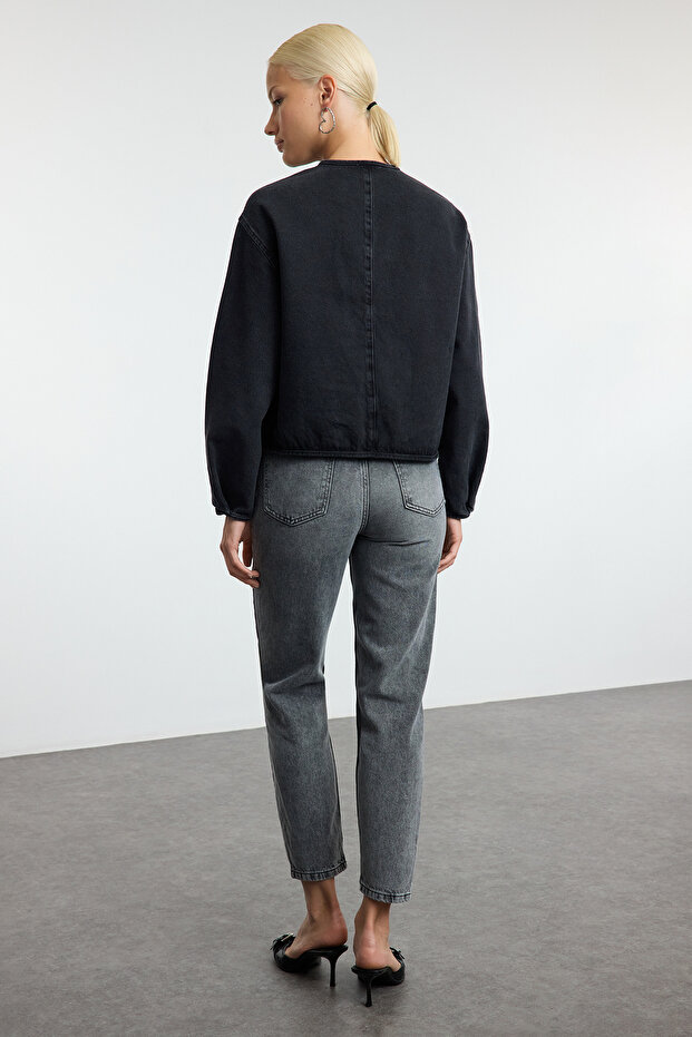Siyah Yüksek Bel Mom Jeans TWOSS21JE0016 - 5
