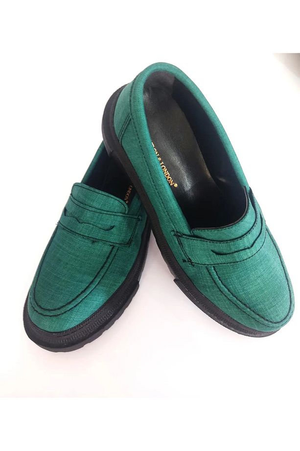 Kadın Kalın Topuklu Makosen Yeşil Kot Loafer Ayakkabı - 2