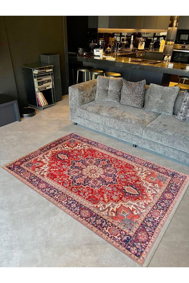 Atlas Collection Red Themed Traditional Motif Ethnic Patterned Vintage Decorative Carpet 01