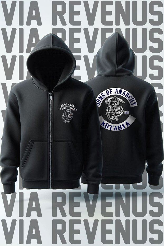 Sons of Anarchy - Your City Front & Back Printed Unisex Biker Zippered Hooded Sweatshirt Cardigan