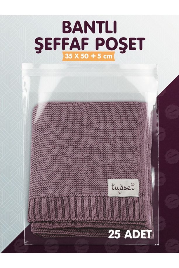 Bantlı Şeffaf Poşet (35*50+5cm)  25 Adet Parlak Jelatin Paket Hediye Poşeti -T1064 - 1